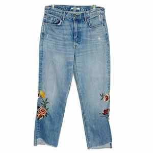 GRLFRND Light Blue High-Rise Jeans with Multicolor Floral Embroidery